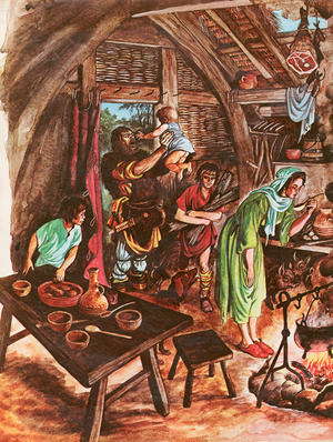 Inside a peasant's home (gouache on paper)