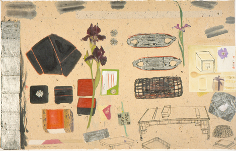 Japanese Still Life with Irises, Black and Silver (w/c on paper)