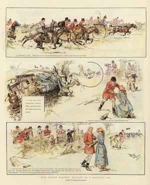 Miss Minnie Traver's account of a rattling run (colour litho)