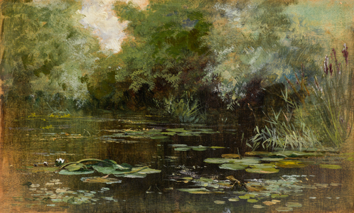 Pond with Lilies (oil on panel)