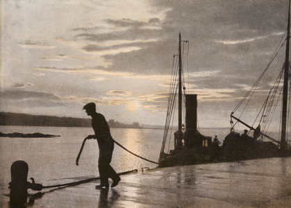 Tying up boats on the Moray Firth (coloured photo)