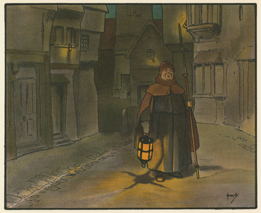 Elizabethan London at night (colour litho)