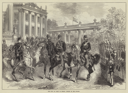 The King of Italy in Berlin, Review of the Guards (engraving)