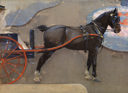 Horse and Cart with Lady (w/c & gouache on linen) 