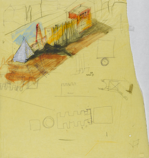Untitled, 1996 (black pencil, colored pencils, pen and tempera on tissue paper)