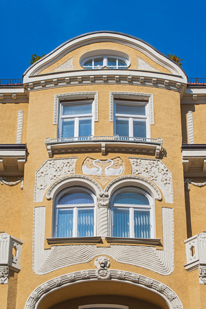 Oriel on facade, Art Nouveau facade, residential building, Schwabing, Munich, Upper..., 2019 (photo)