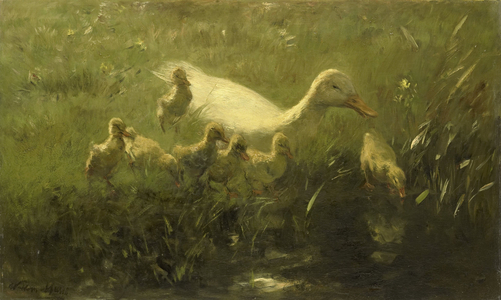 White duck with chicks, 1880 (oil on canvas)