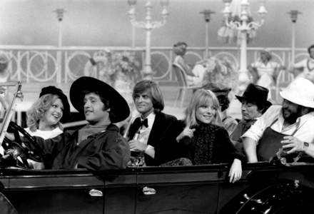 Joe Dassin With Jane Manson, Dave, France Gall and Carlos during TV Programme May 31, 1977 (b/w photo)