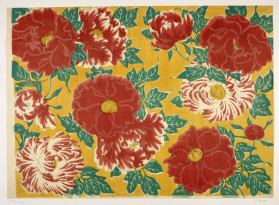 Japanese floral design, illustration from 'The Olga Hirsch collection of decorated papers' (colour woodblock print)