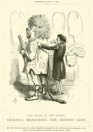 The State of the Nation, Disraeli measuring the British Lion (engraving)