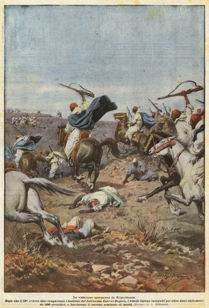 The victorious operations in Tripolitania (colour litho)