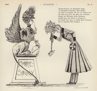 The Monroe Sphinx, cartoon on the Monroe Doctrine, US foreign policy opposing European colonial expansion in the Americas (litho)
