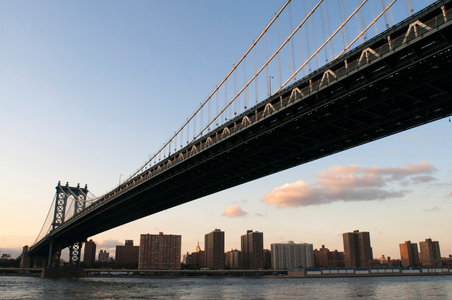 Manhattan Bridge landscape at sunset over East River, New York, USA (photo)