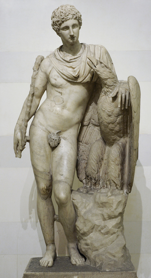 Ganymede with the Eagle. Roman, after Greek original from the Praxiteles school of 3rd century BC. Statue. Marble.