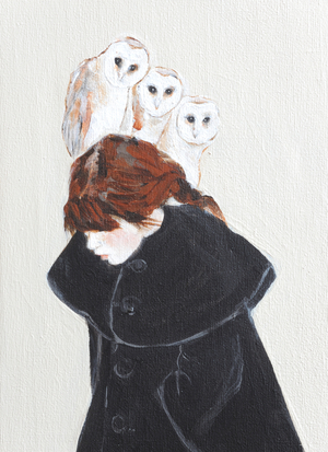 Redhead with Owls, 2016, (acrylic on canvas) detail