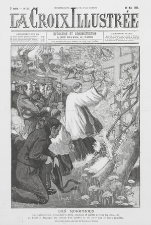 Farmers asking God to bless their fields (engraving)
