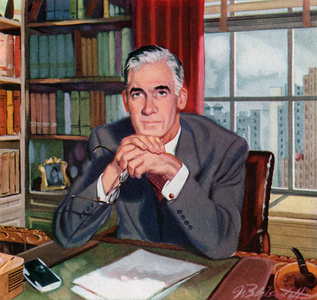 Mature Business Executive at His Desk, 1952 (screenprint)