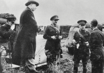 

The British Commander of the British Expeditionary Force in France, Lord Gort, and the Secretary of State for War, Mr. Hore Belisha, in conversation in France in November 1939 (b/w photo).