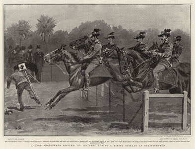 A Good Photograph spoiled, an Incident during a riding display at Christchurch (litho)
