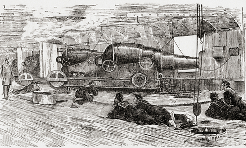 Preparing for a broadside. From Great Engineers, published c.1890 (b/w engraving)