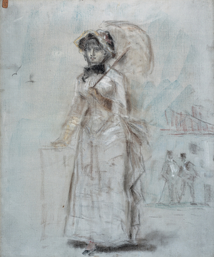 Woman walking with an open umbrella, 1880 (pastel on canvas)