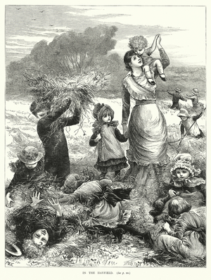 Woman and children in the a field (engraving)