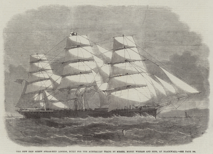 The New Iron Screw Steam-Ship London, built for the Australian Trade by Messers Money Wigram and Sons, at Blackwall (engraving)