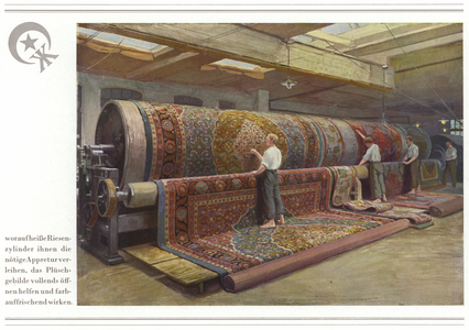 Business of carpet manufacturers Halbmond-Teppichfabrik Von Koch Und Te Kock (colour litho)