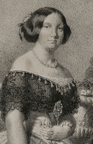 Isabella II of Spain, Queen of Spain, portrait, 1855 (litho)