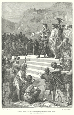 The Emperor Augustus establishing the administrative centre of Roman Gaul at Lugdunum (Lyon), 1st Century BC (engraving)
