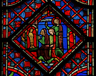 Window w6L  A scene of idolatry: a saint warns. Is I 1-6 (stained glass)