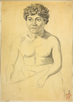 Portrait of a male Maori with facial tattoo.