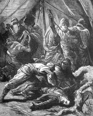 Assassination of French Explorers Charles Norbert Dournaux-Dupéré (1845-1874) & Ernest Joubert in the Sahara Desert, 1879 (engraving)