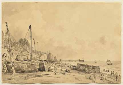 Brighton Beach, Looking East, 1824 (brush & grey wash over graphite on beige wove paper)