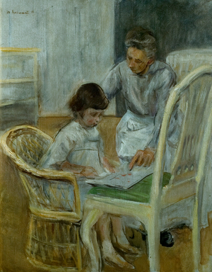 Die Enkelin des Künstlers mit ihrem Kindermädchen, 1919 (oil on canvas)