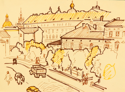 Volga Town, 1964 (felt-tip pen on paper)