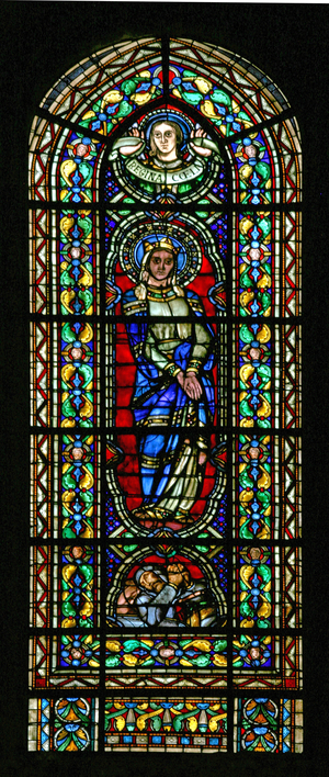 Window w111 depicting the Virgin Mary as the Queen of Heaven (stained glass)