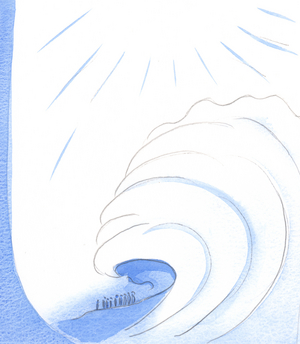 The unrepentant, if they die in gave sin, shall find themselves swept away from the Father's sight as if by a tidal wave, 2002 (w/c on paper)