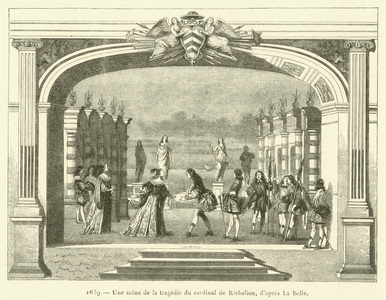1639, Une scene de la tragedie du cardinal de Richelieu (engraving)