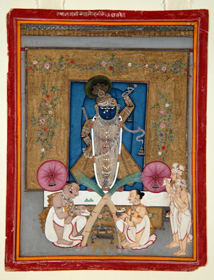 The Adoration of Krishna as Shrinath ji, 1800-25 (opaque w/c & gold on paper)