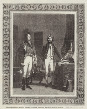 "The Army and the Navy," Meeting of Lord Nelson and the Duke of Wellington (when Colonel Wellesley) (engraving)