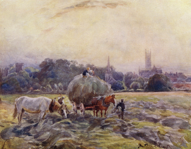 Hayfield, Warwick (colour litho)