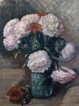 Peonies and daylilies (oil on canvas)
