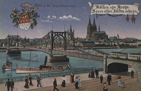Deutz Suspension Bridge, Cologne, Germany (colour litho)