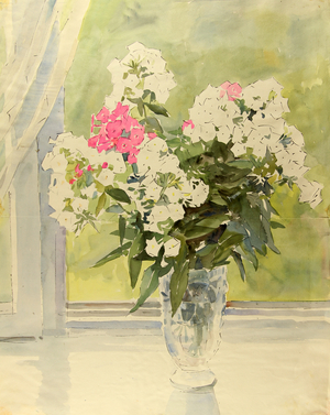 Flowers in Vase by the Window, 1965 (watercolour on paper)