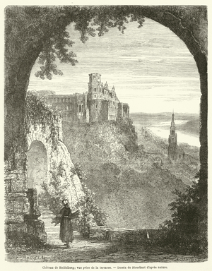 Chateau de Heidelberg; vue prise de la terrasse (engraving)