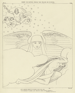 Sleep escaping from the wrath of Jupiter (engraving)