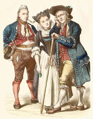 Fashion in Switzerland, 18th century (copper plate print)