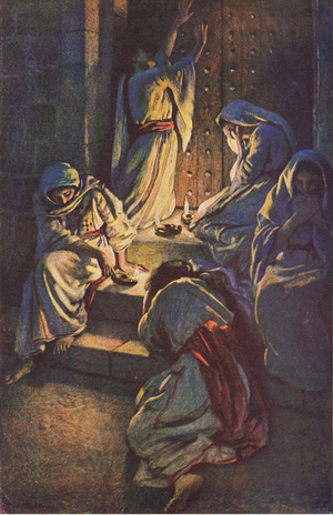 The foolish virgins, illustration from'Harold Copping Pictures: The Crown Series', c.1920's (colour litho)