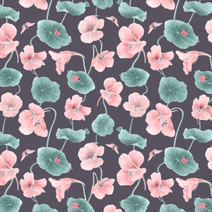 Nasturtium hero pattern colorway 1, 2020 (graphite pencil & digital)